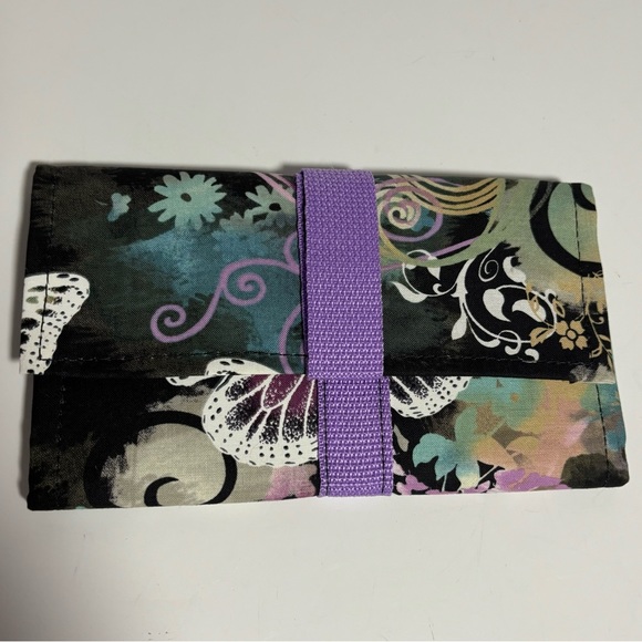 Coupon organizer file holder fabric purple green floral hook & loop closure - Picture 2 of 7